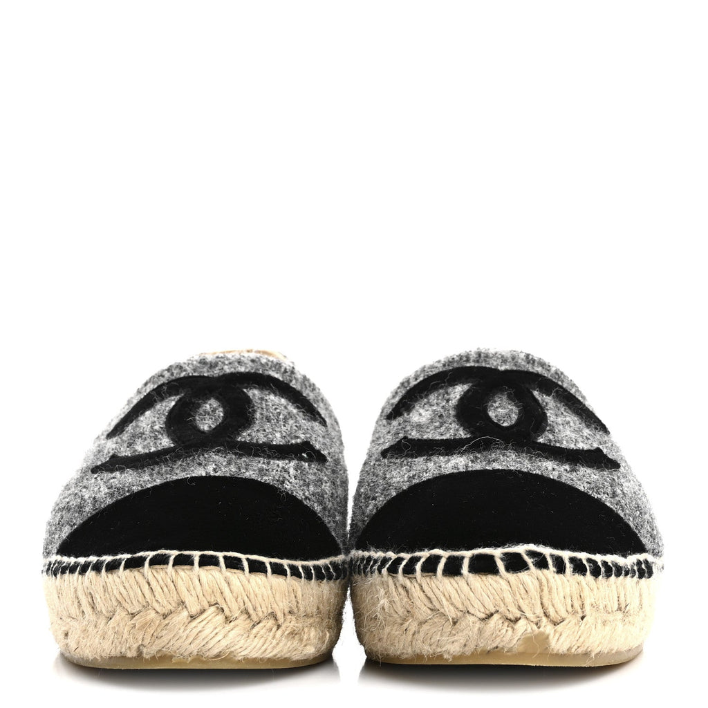 Tweed Velvet CC Espadrilles 39 Grey Black