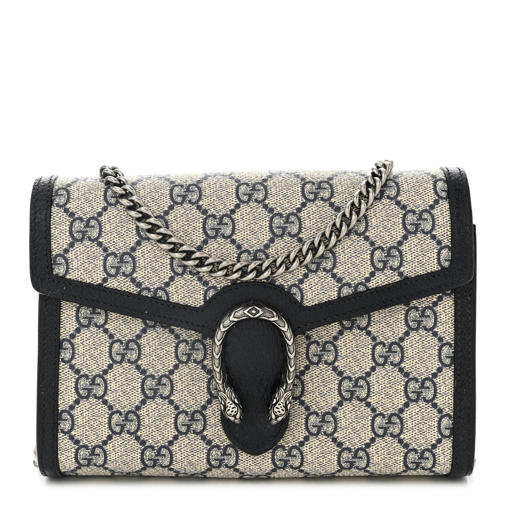 GG Supreme Monogram Textured Dollar Calfskin Mini Dionysus Chain Wallet Beige Blue