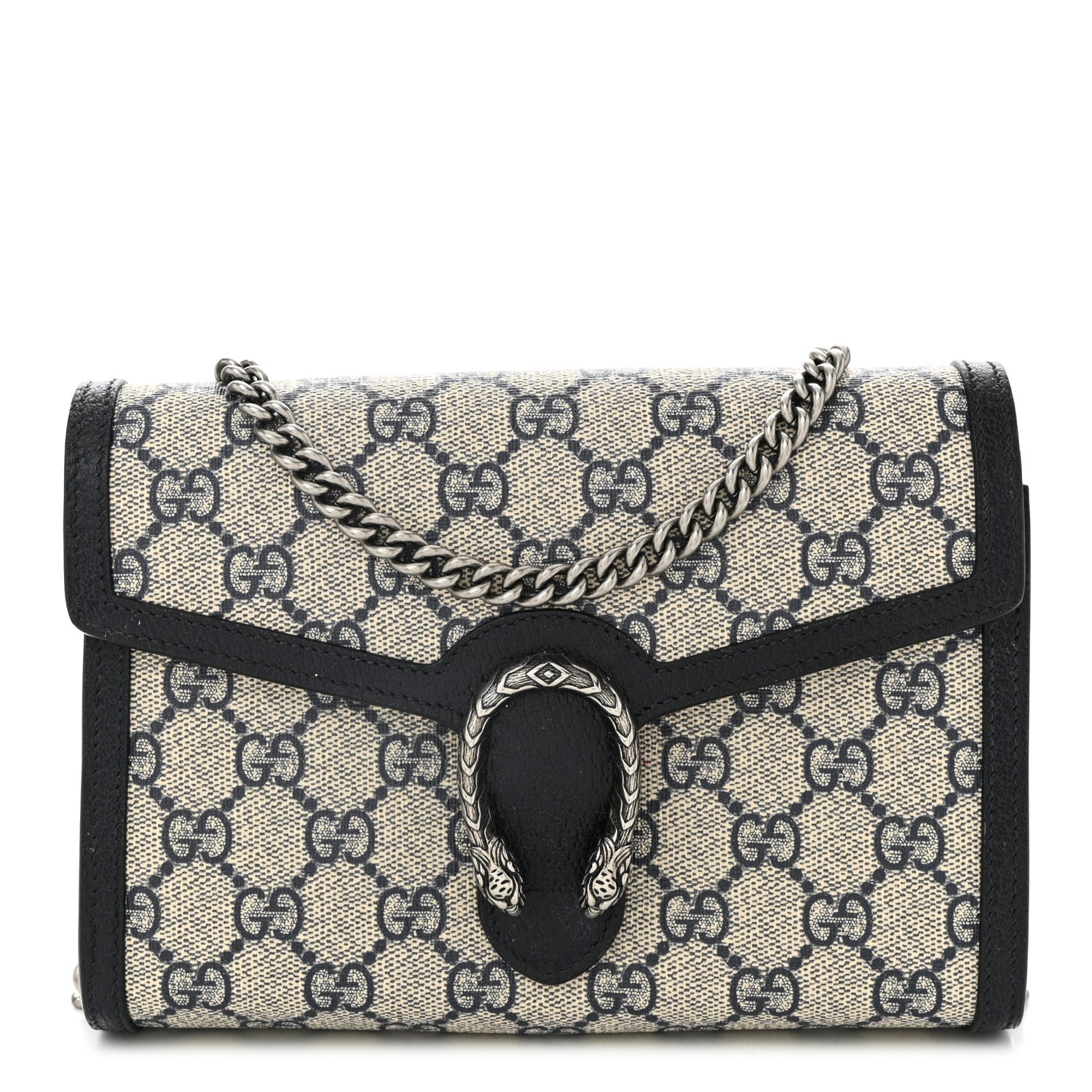 GG Supreme Monogram Textured Dollar Calfskin Mini Dionysus Chain Wallet Beige Blue
