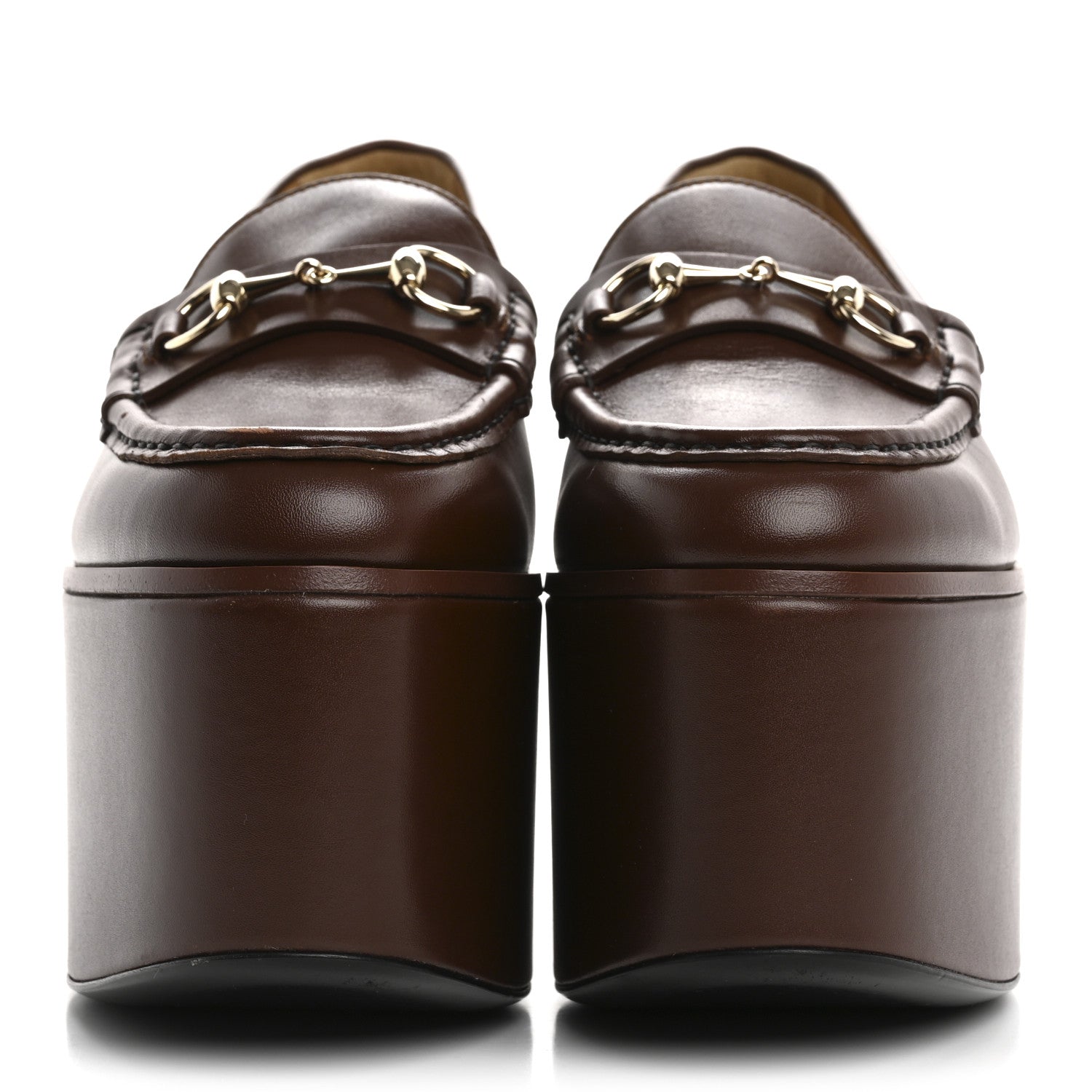 Ancora Calfskin Womens Horsebit Platform Loafers 37.5 Brown