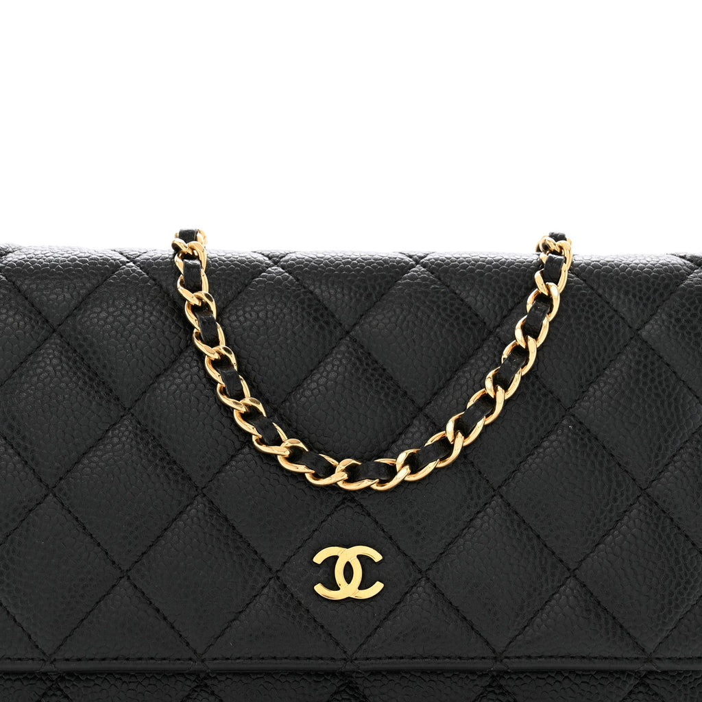 Caviar Quilted Wallet on Chain WOC Black