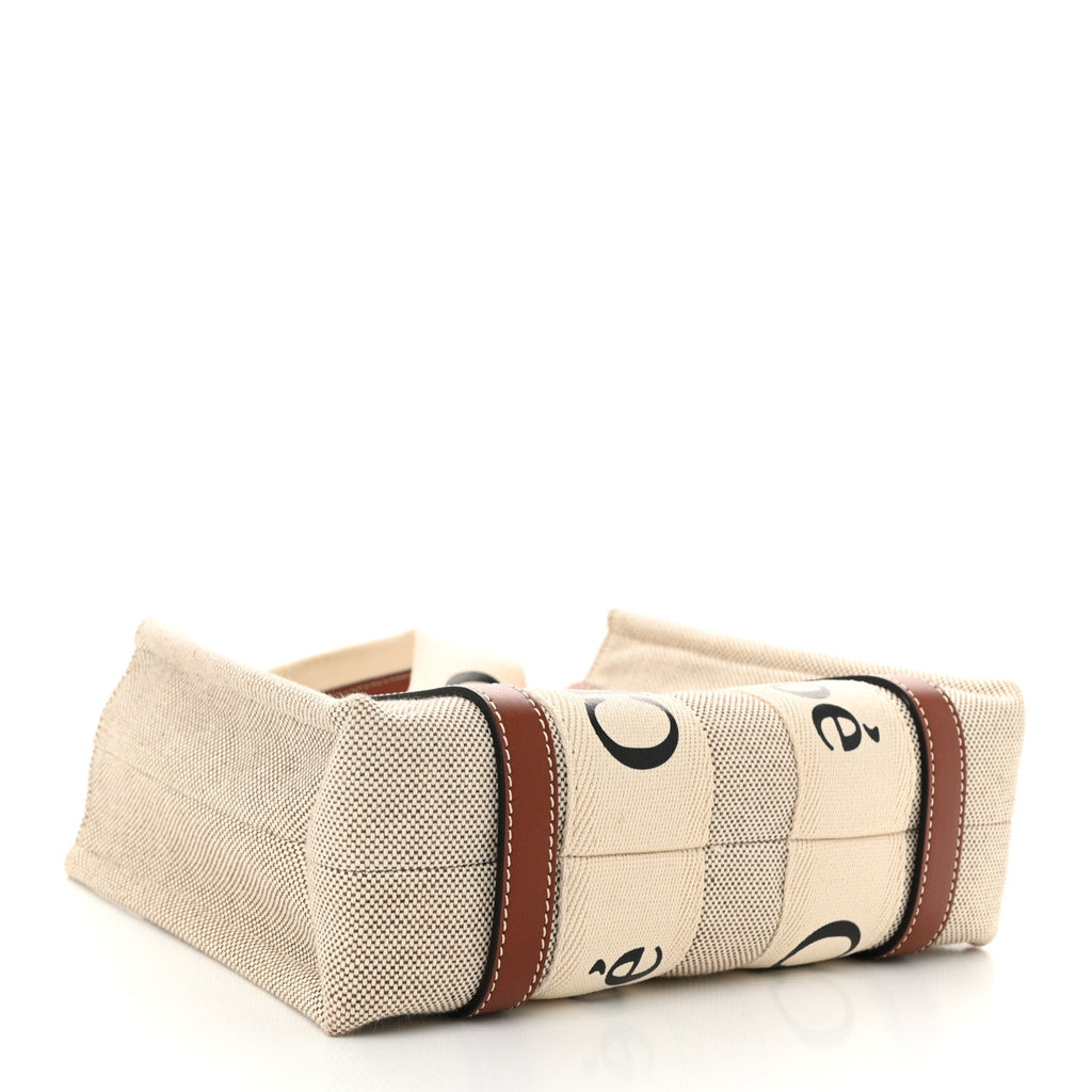 Cotton Calfskin Small Woody Ribbon Tote White Brown