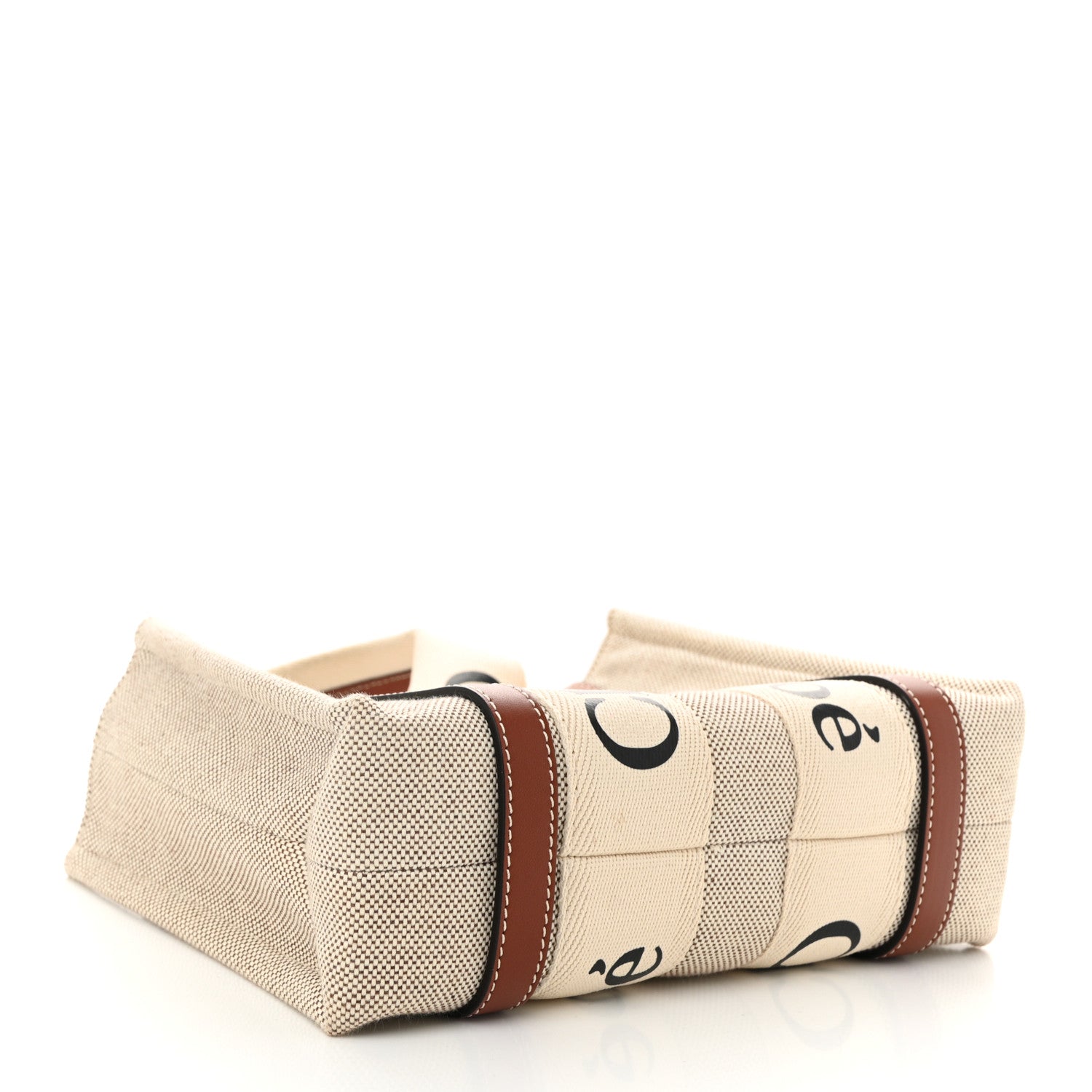 Cotton Calfskin Small Woody Ribbon Tote White Brown
