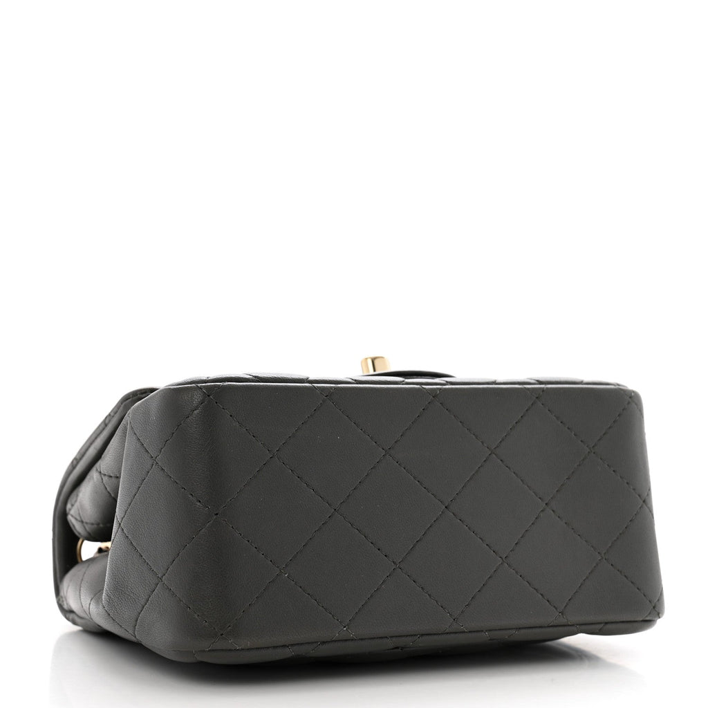 Lambskin Quilted Mini Square Flap Dark Grey