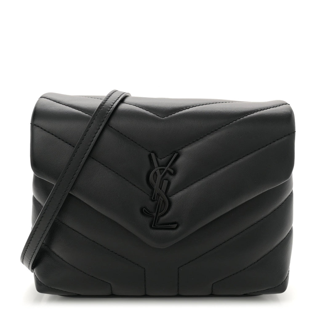 Calfskin Y Quilted Monogram Monochrome Toy Loulou Crossbody Bag Black
