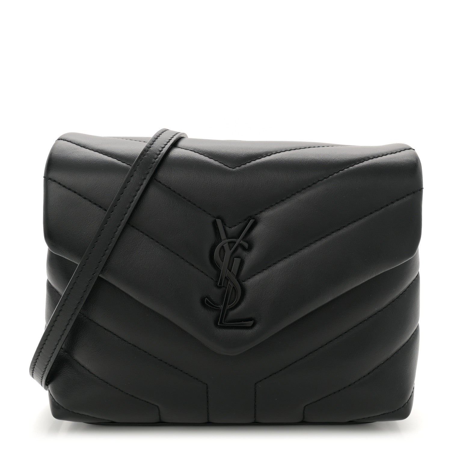 Calfskin Y Quilted Monogram Monochrome Toy Loulou Crossbody Bag Black