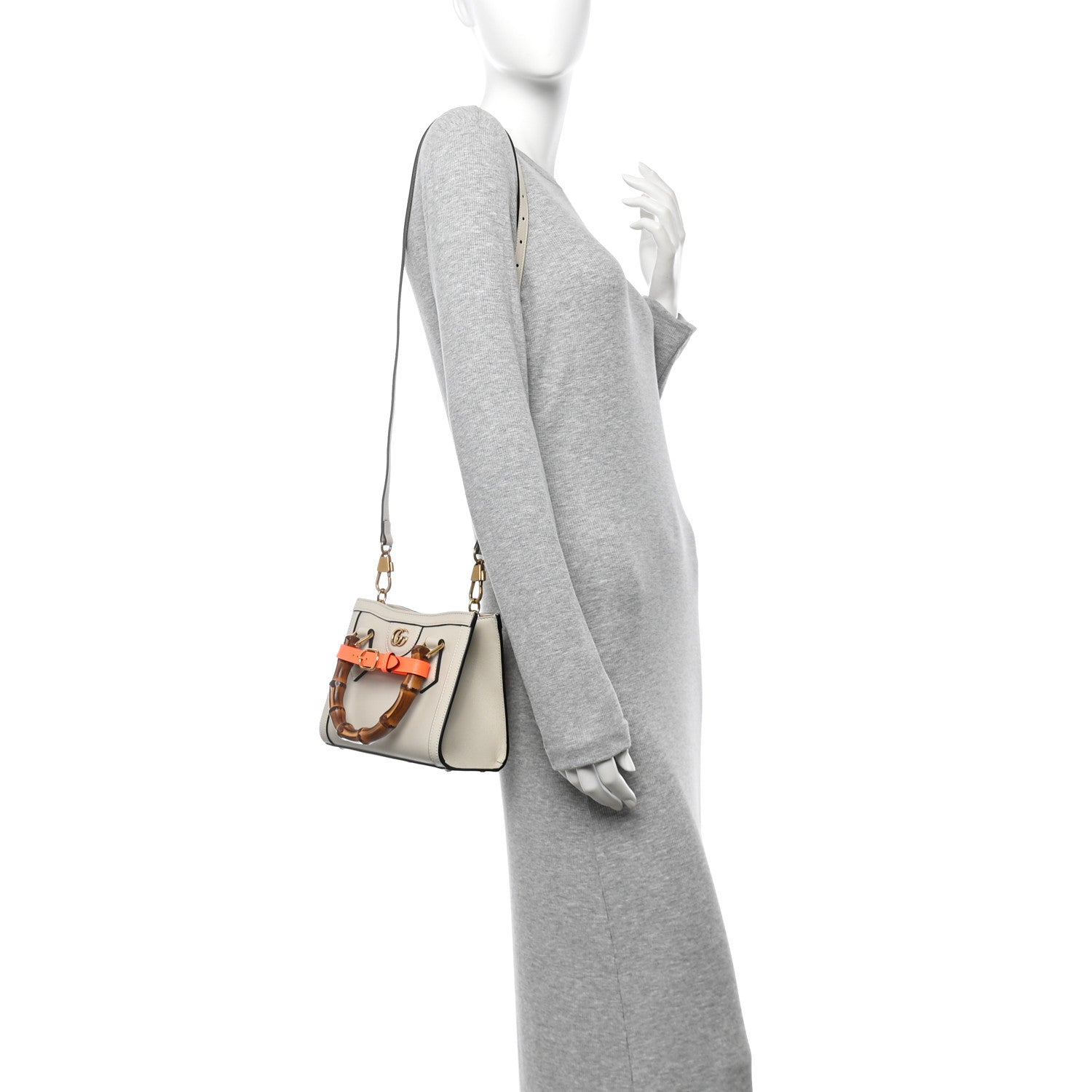 Wonka Grain Calfskin Mini Diana Tote Bag Mystic White Orange Fluo