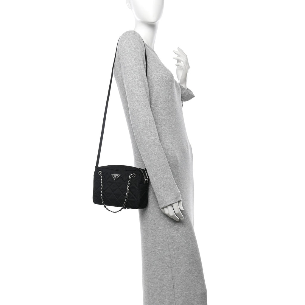 Nylon Tessuto Impuntu Quilted Bandoliera Crossbody Bag Black