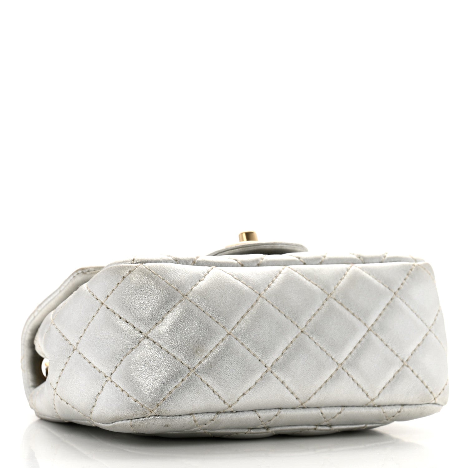 Metallic Lambskin Quilted Mini Square Flap Silver