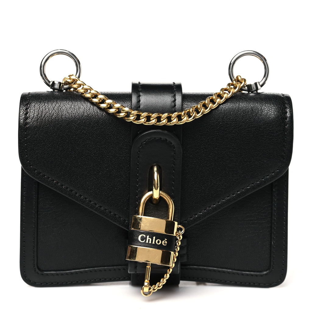Shiny Goatskin Calfskin Mini Aby Chain Shoulder Bag Black