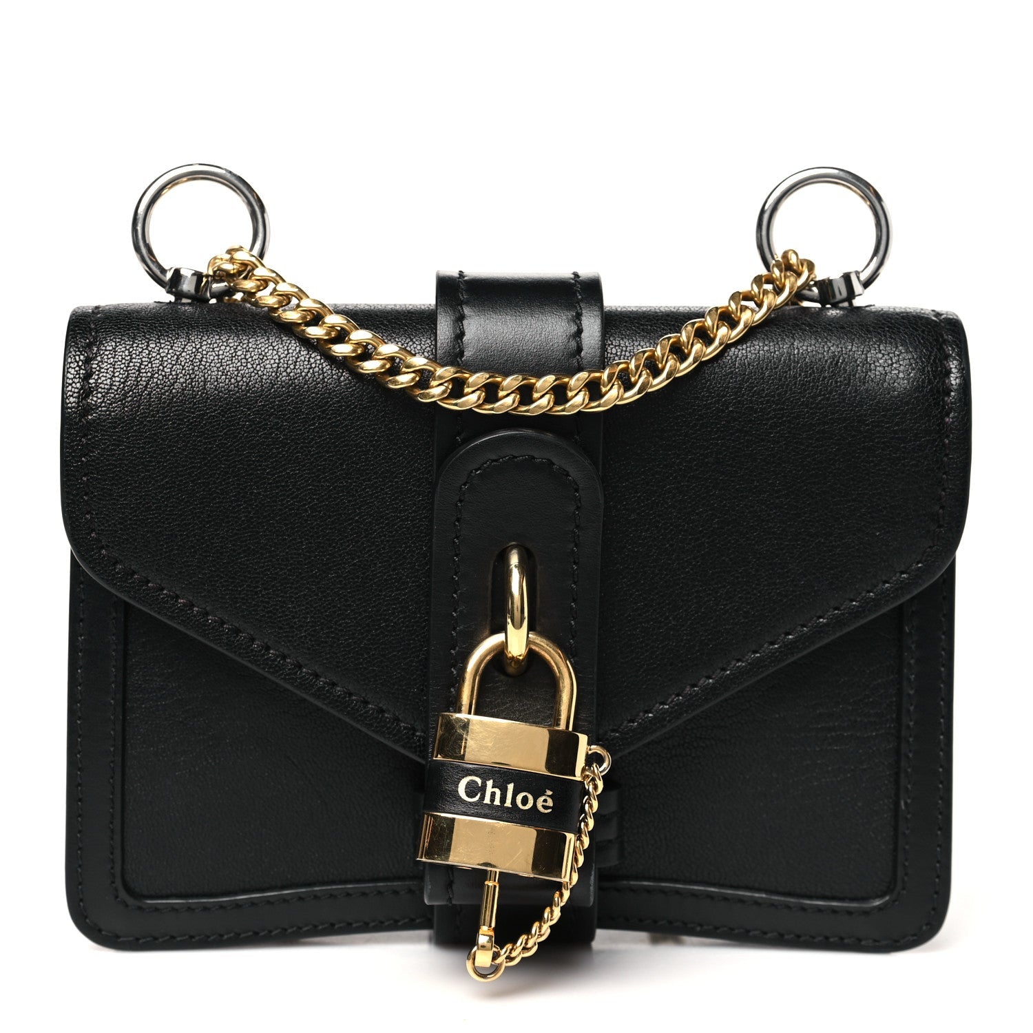 Shiny Goatskin Calfskin Mini Aby Chain Shoulder Bag Black