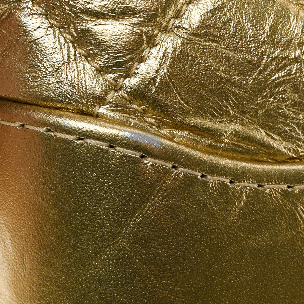 Metallic Aged Calfskin Quilted Small Gabrielle Hobo Gold
