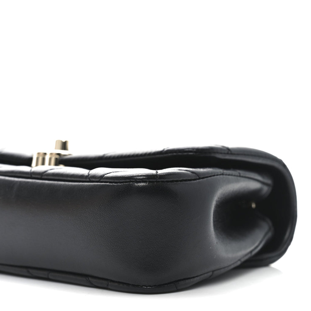 Lambskin Quilted Rectangular Phone Holder Clutch With Chain Black