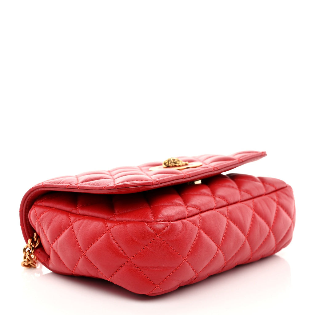 Nappa Quilted Small Medusa Chain Crossbody Red
