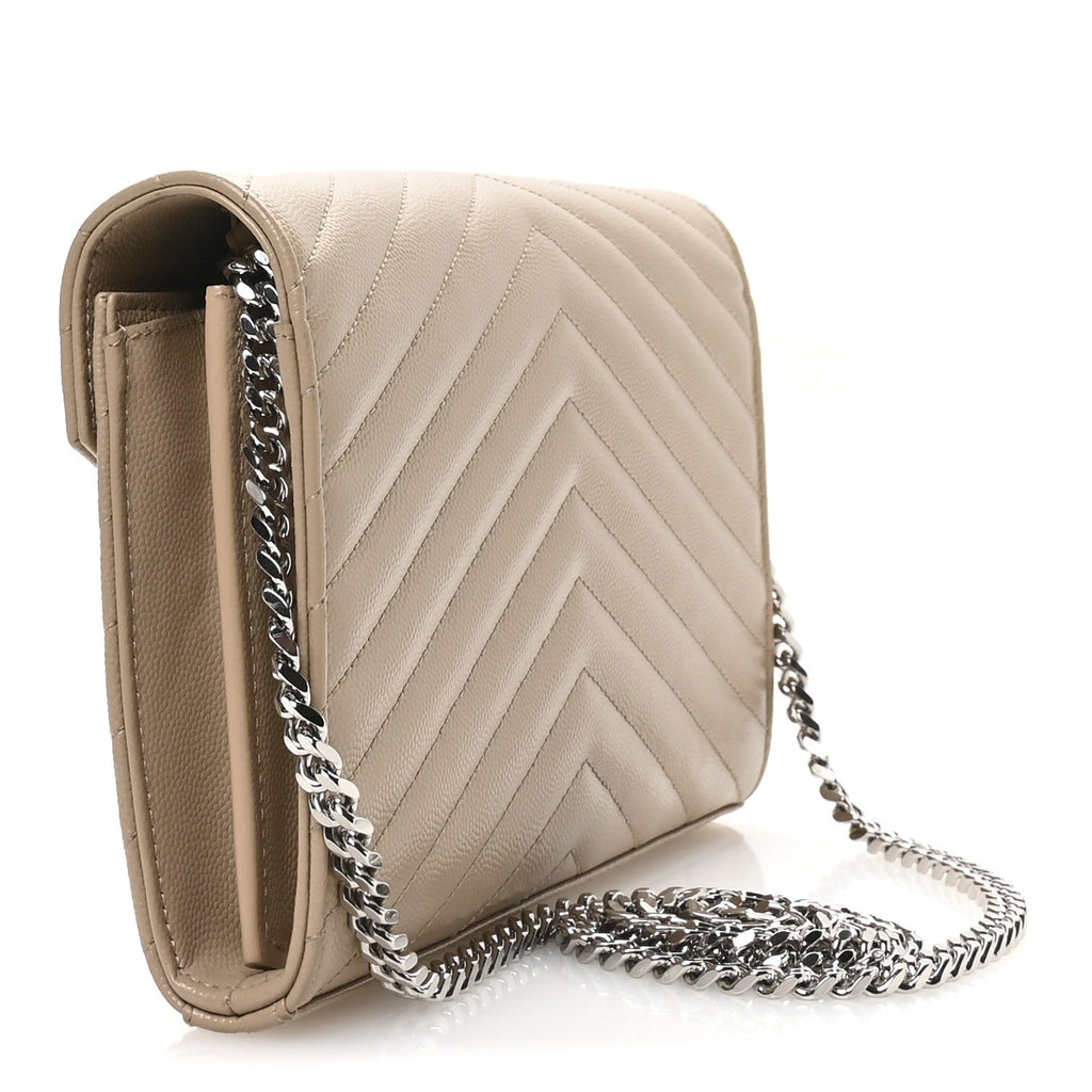 Grain De Poudre Matelasse Chevron Monogram Chain Wallet Dark Beige