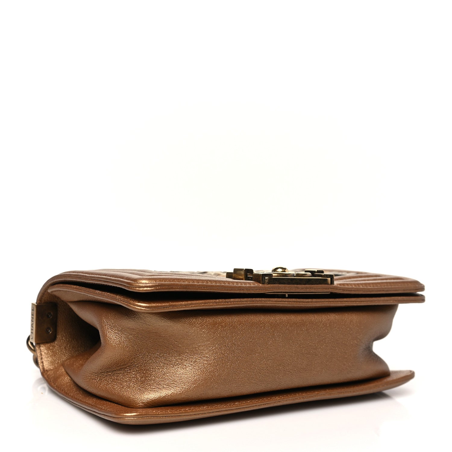 Metallic Lambskin Small Golden CC Boy Flap Dark Gold