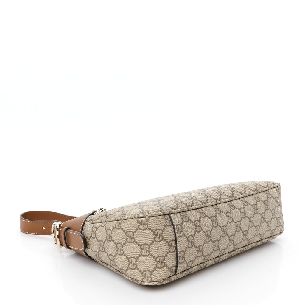 GG Supreme Monogram Emblem Medium Shoulder Bag Beige Dark Brown