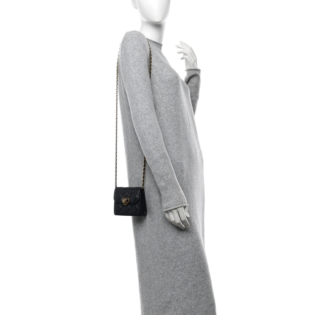 Lambskin Plexiglass Quilted Coco Love Clutch With Chain Black