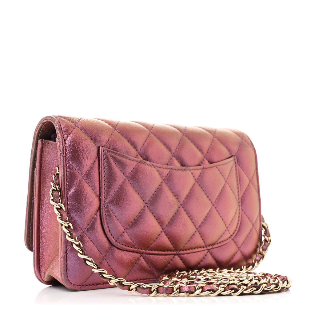 Iridescent Lambskin Quilted Wallet On Chain WOC Purple