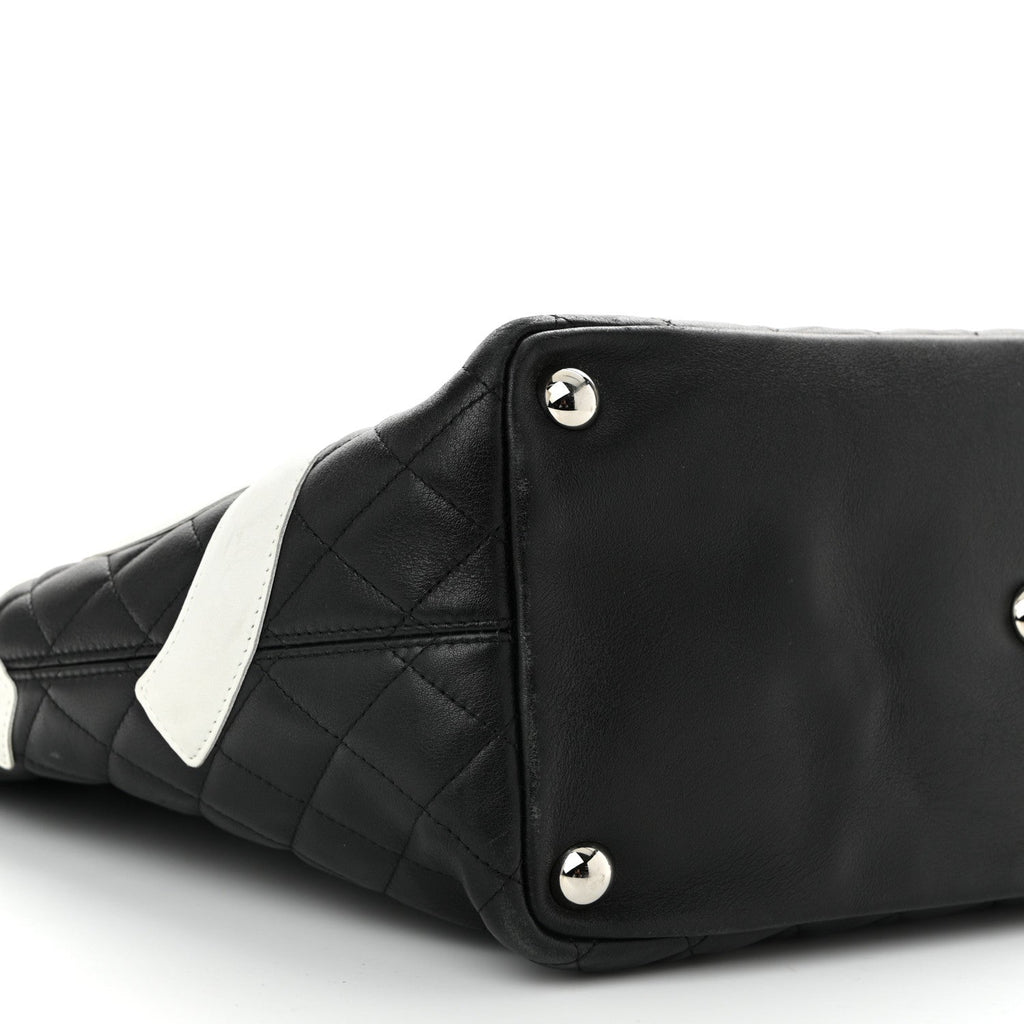 Calfskin Quilted Large Cambon Tote Black White