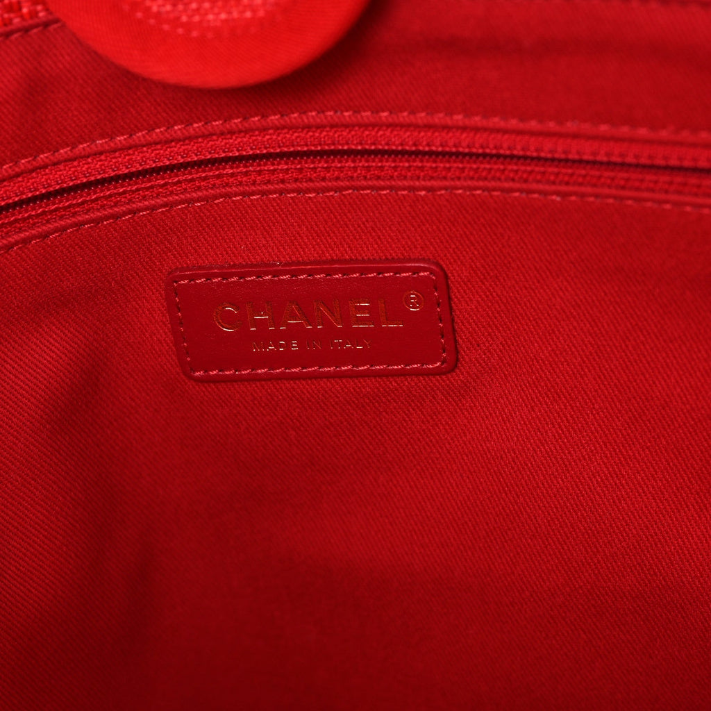 Mixed Fibers Striped Small Deauville Tote Red