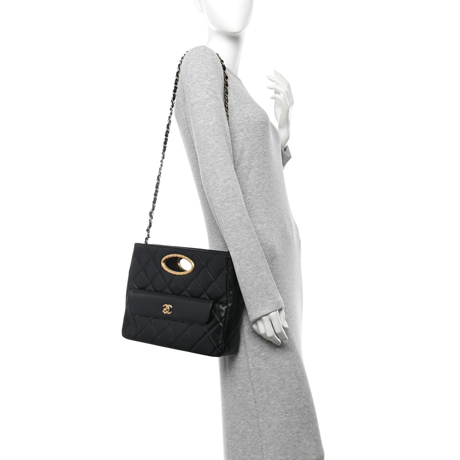 Lambskin Quilted Clutch Large Flap Bag Black