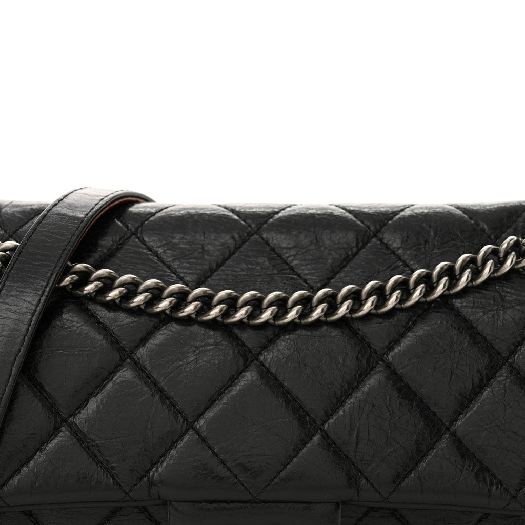 Glazed Calfskin Quilted Medium Duo Color Flap Black
