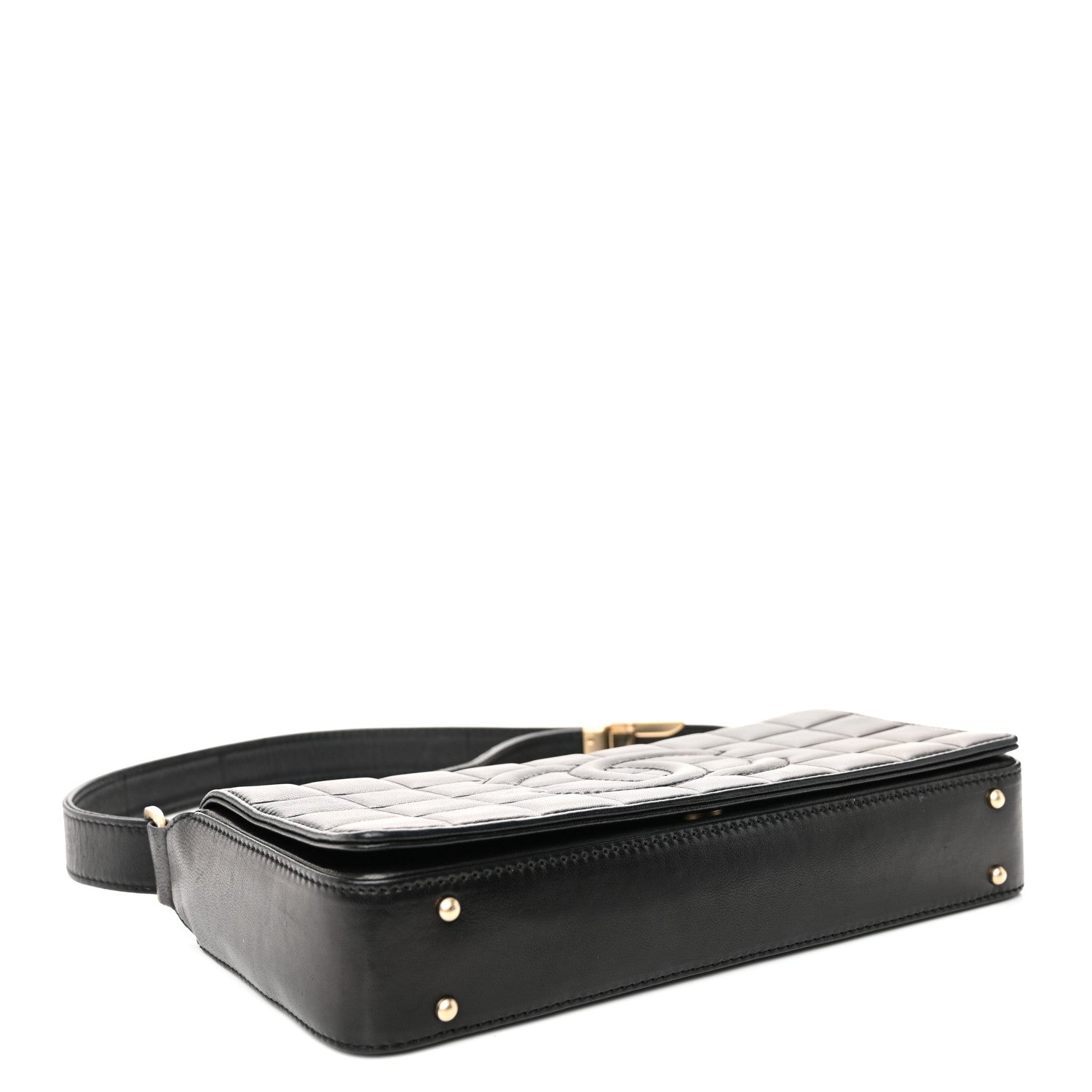 Lambskin Quilted CC Chocolate Bar Flap Black