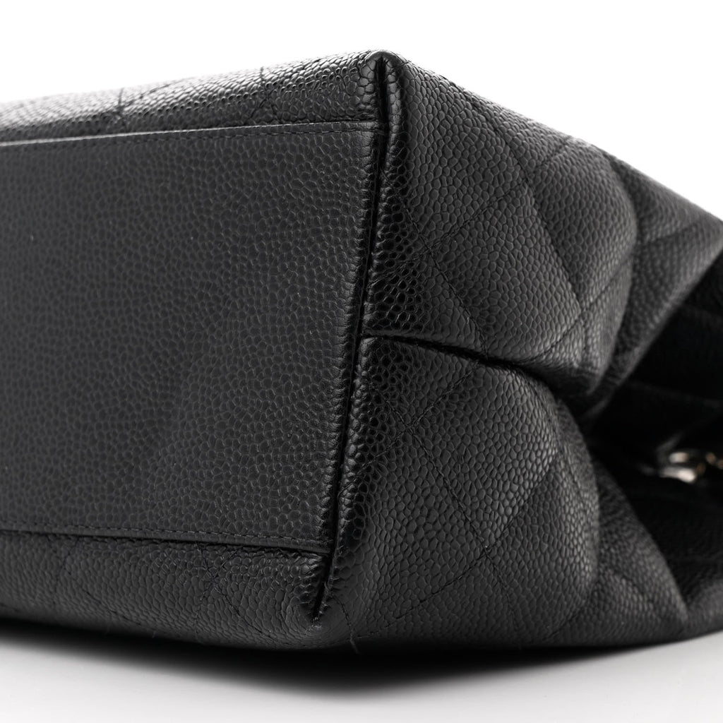 Caviar Quilted Small Shopping Tote Black
