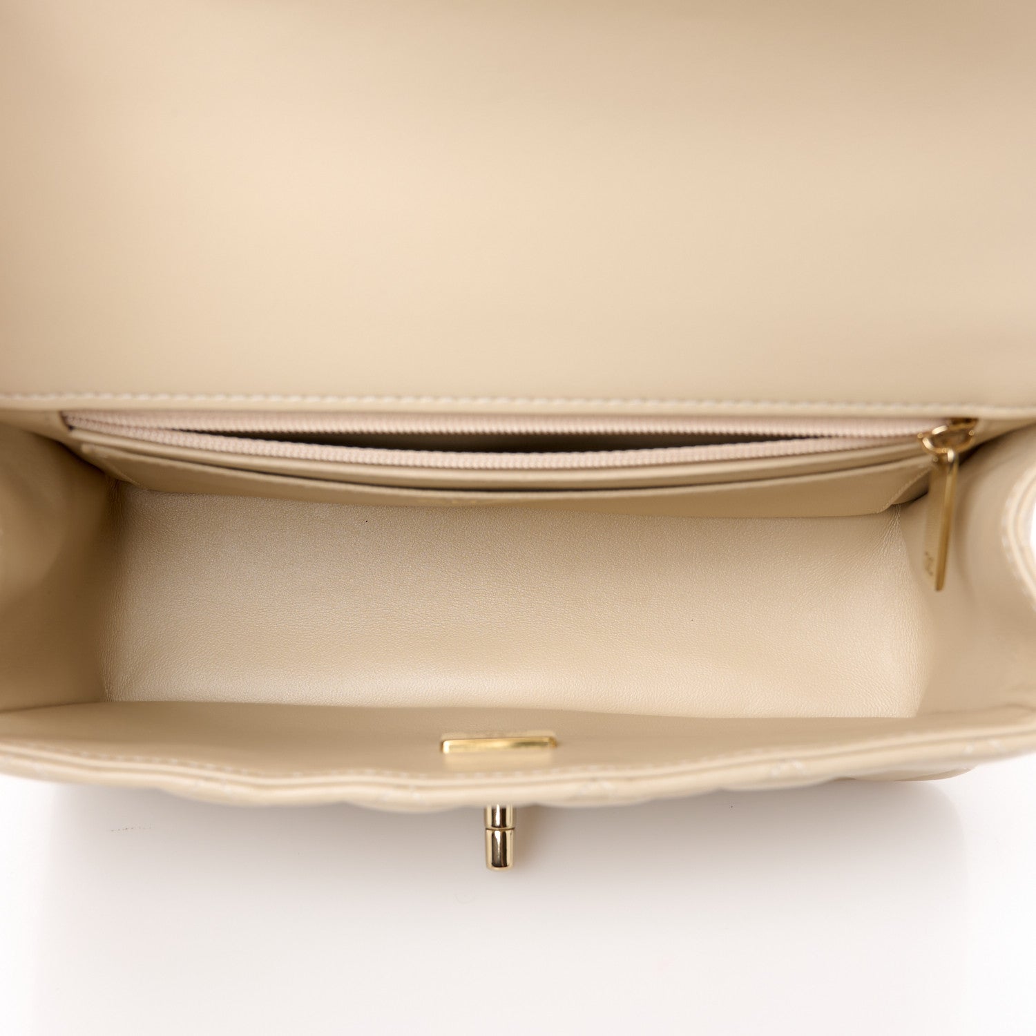 Lambskin Quilted Mini Top Handle Rectangular Flap Beige