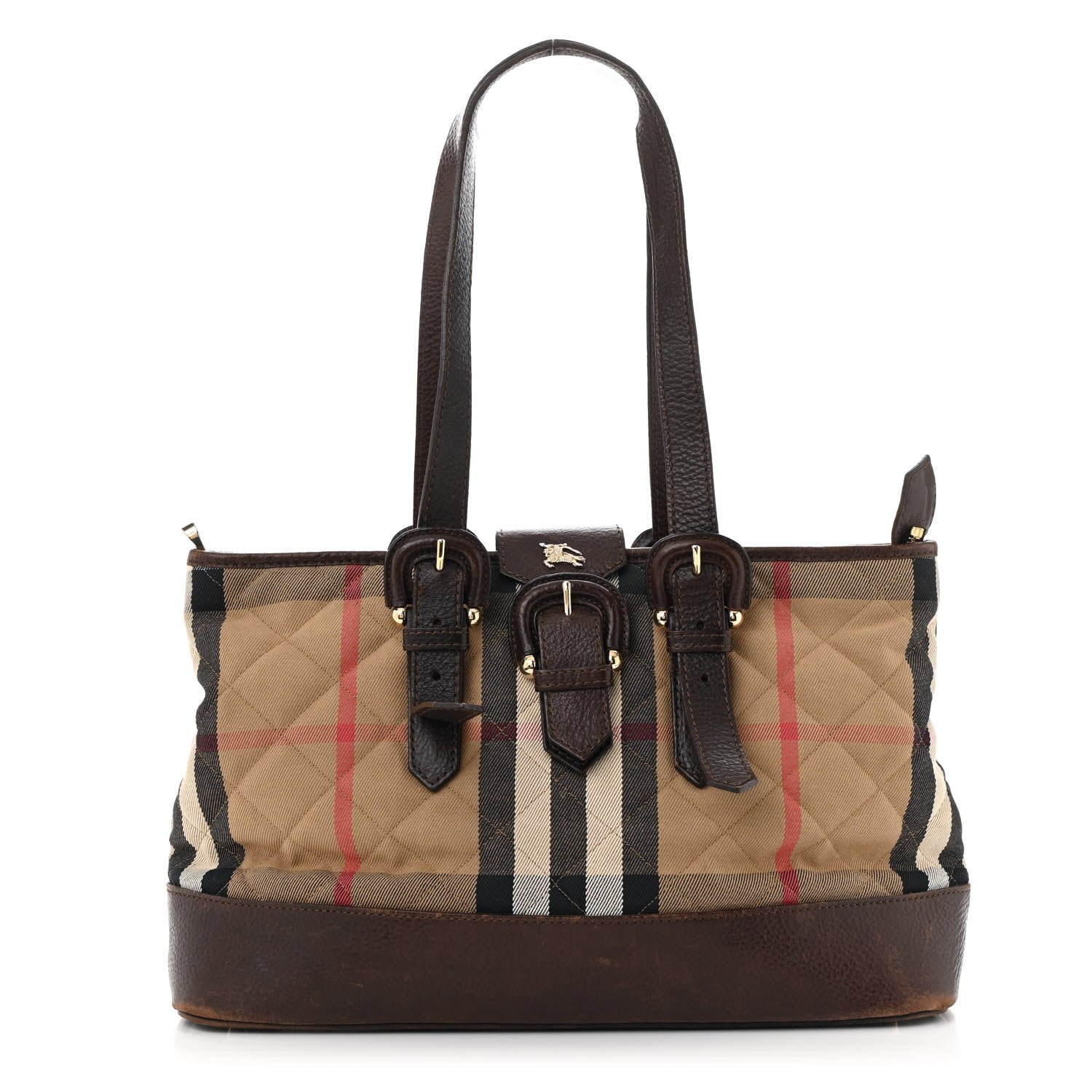 House Check Quilted Tote Brown