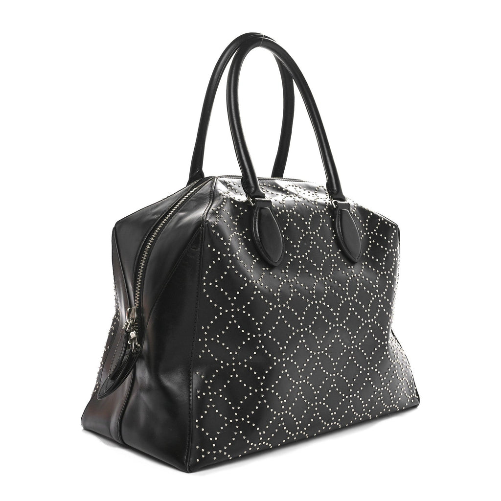 Calfskin Arabesque Studded Top Handle Bag Black