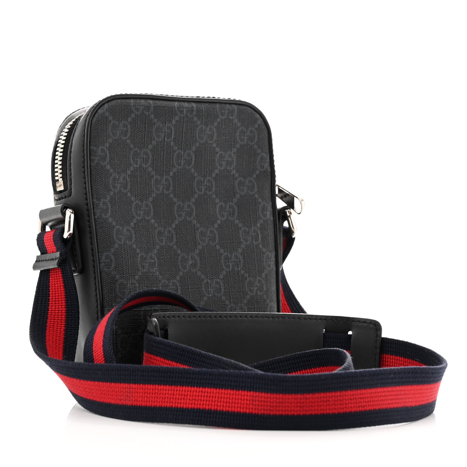 GG Supreme Monogram Appia Calfskin Web Small Camera Messenger Bag Black Grey