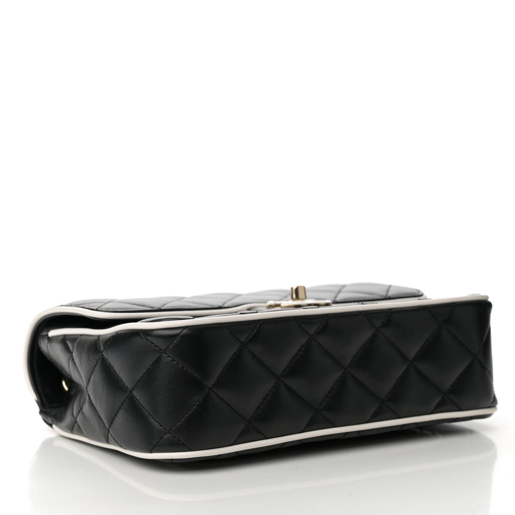Lambskin Quilted Resin CC Flap Bag Black White