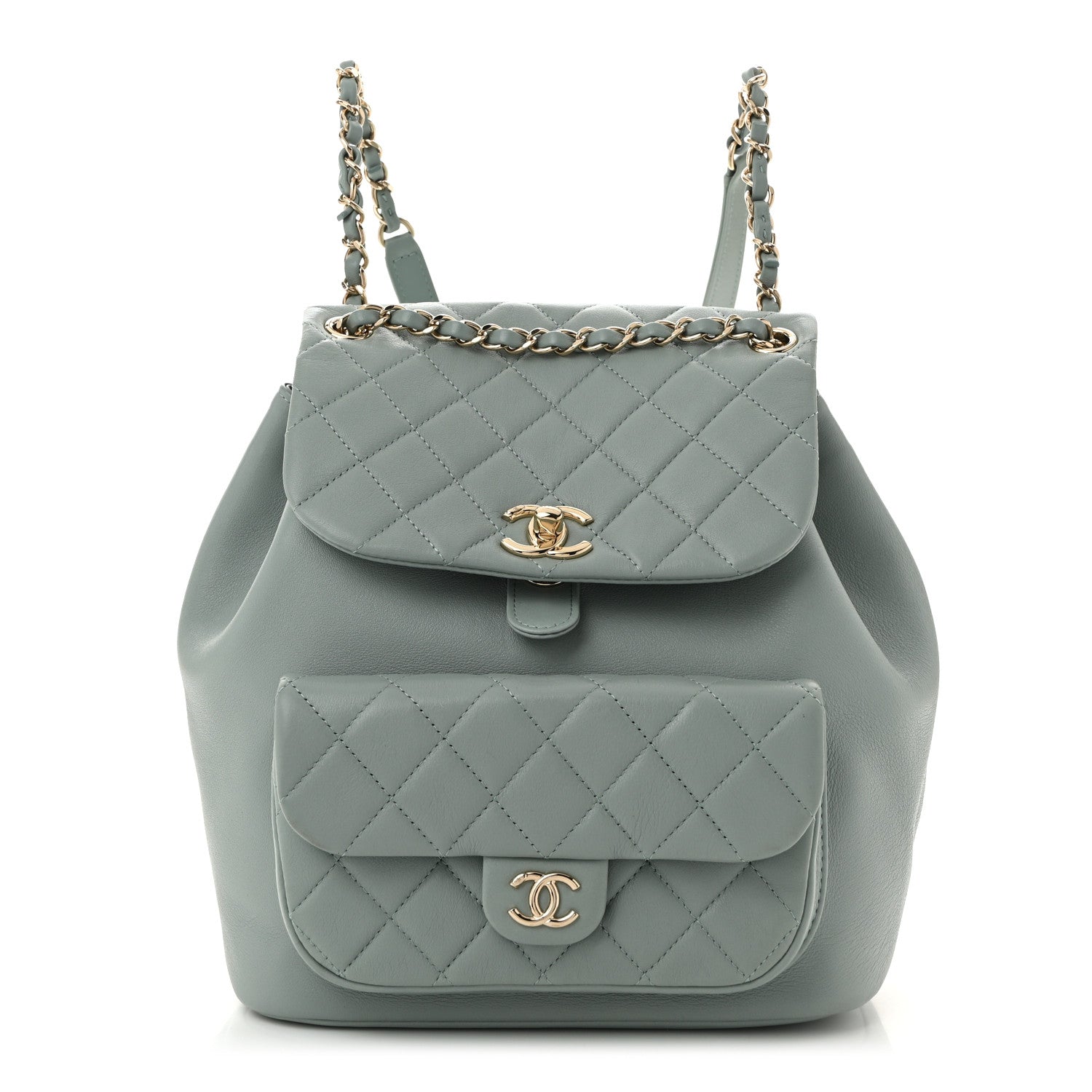Lambskin Quilted Large Duma Drawstring Backpack Grey