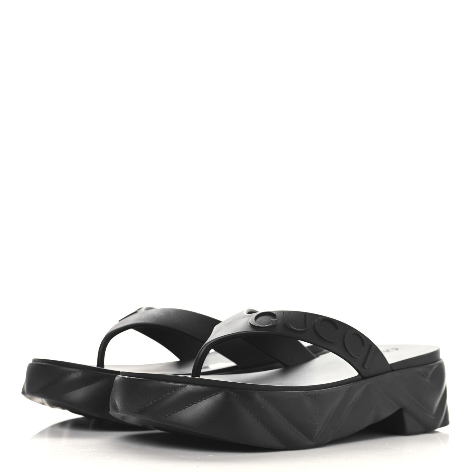 Rubber Chevron Logo Embossed Womens Thong Platform Sandals 38 Black