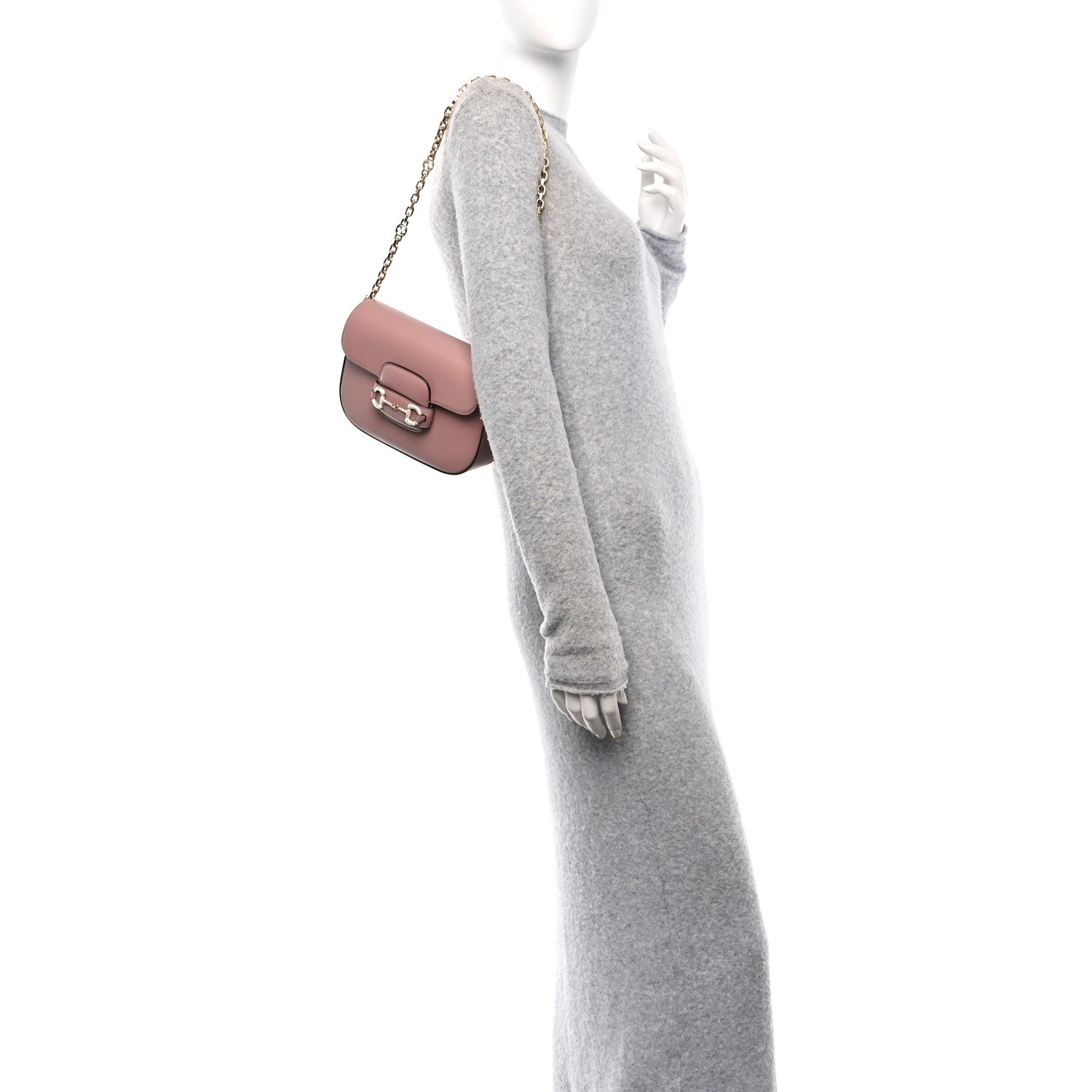 Azalea Calfskin Crystal GG Monogram Mini Horsebit 1955 Shoulder Bag Pink