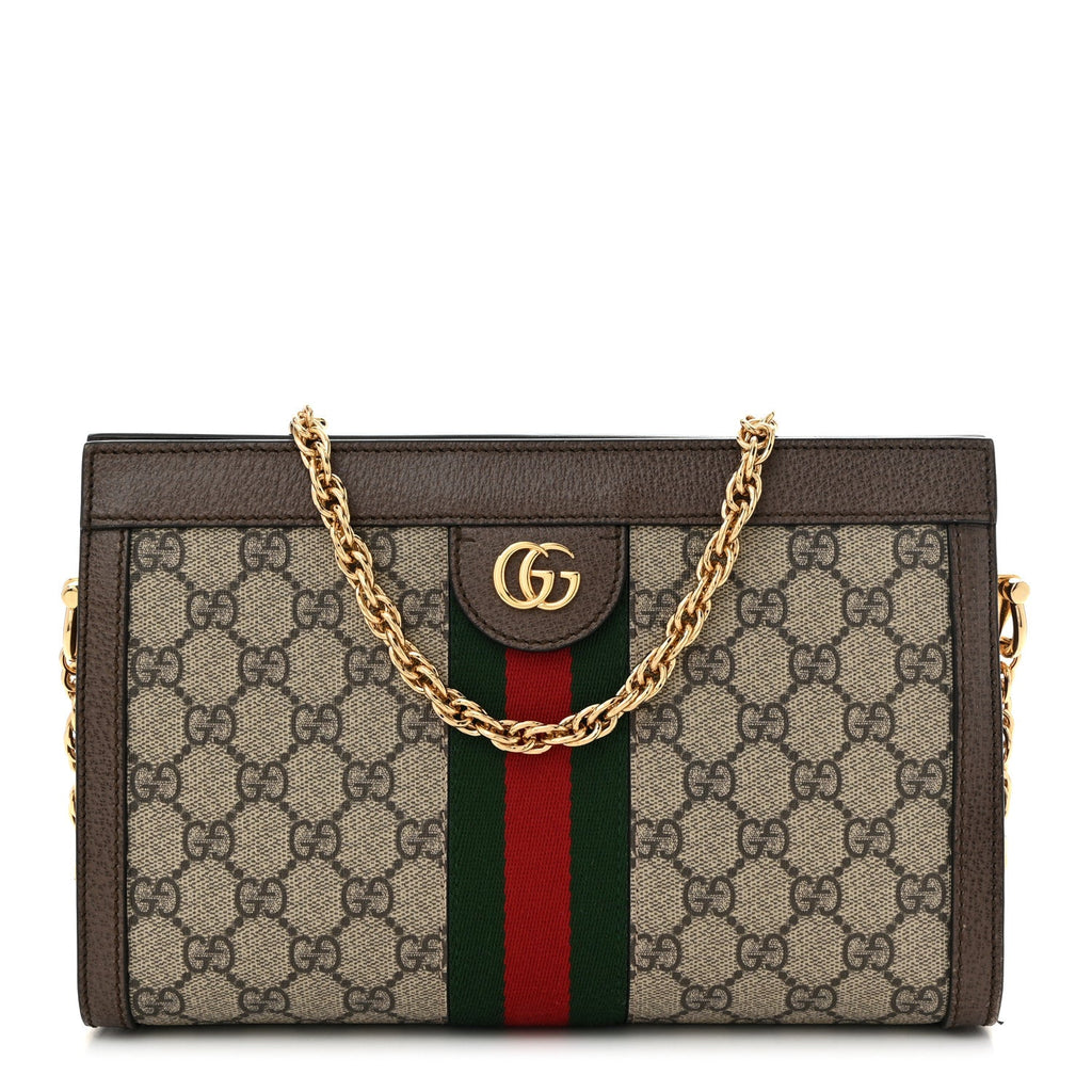 GG Supreme Monogram Web Small Ophidia Chain Shoulder Bag Brown