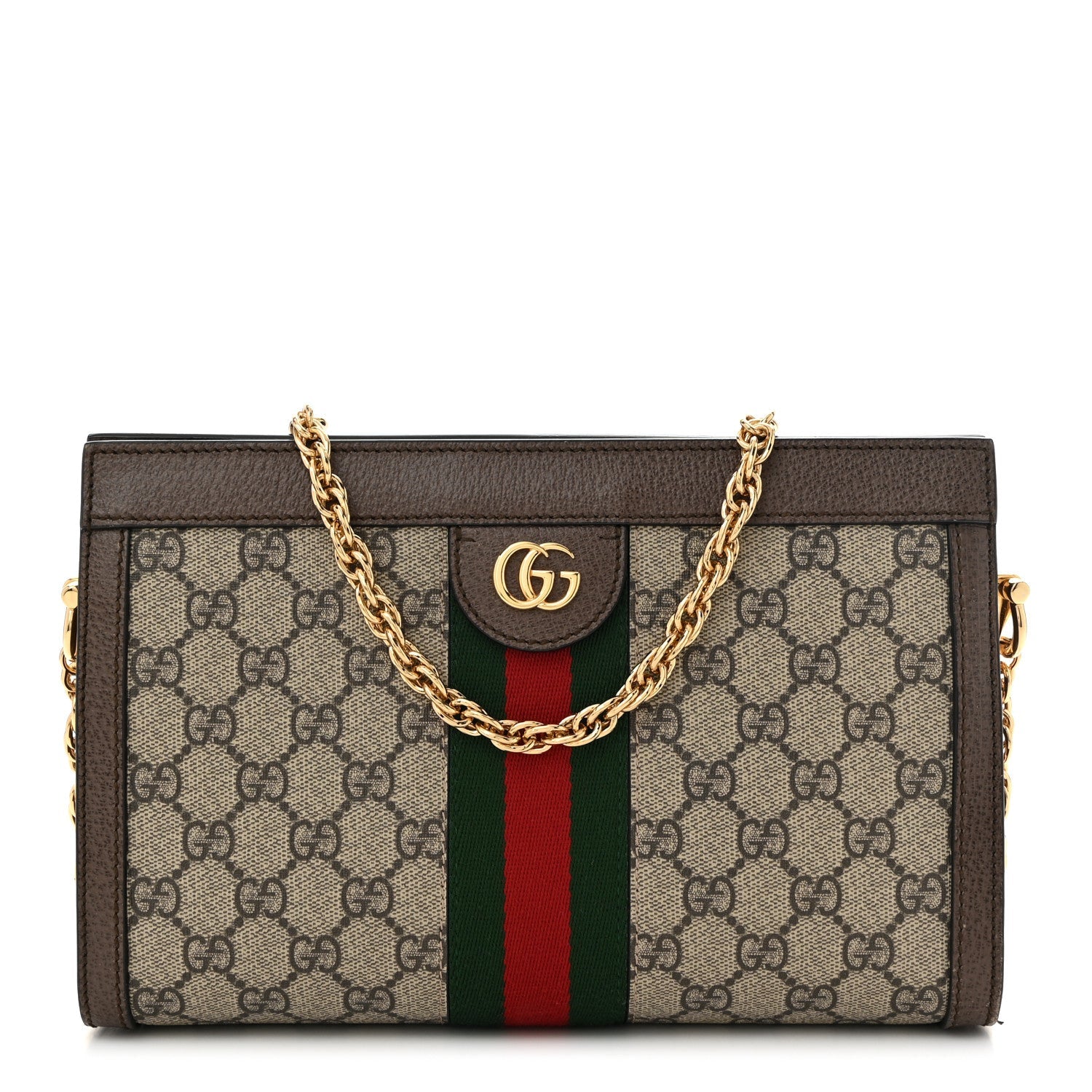 GG Supreme Monogram Web Small Ophidia Chain Shoulder Bag Brown