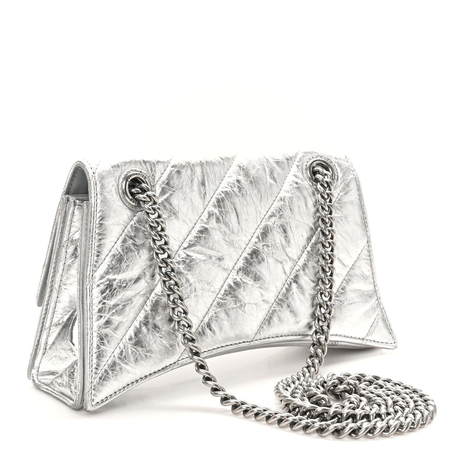 Crushed Calfskin Quilted Small Crush Chain Bag Silver