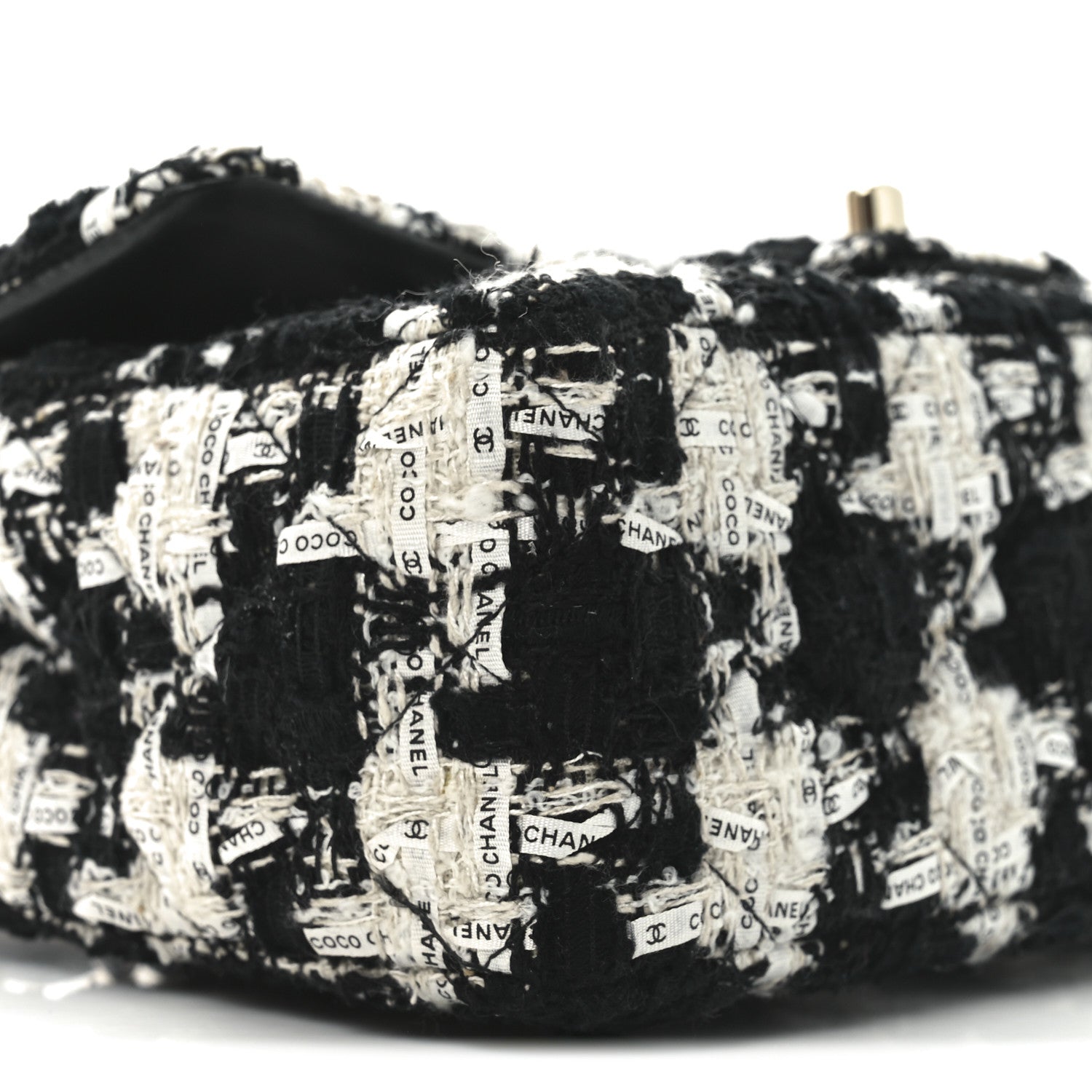 Tweed Quilted Mini Rectangular Flap Black Ecru White