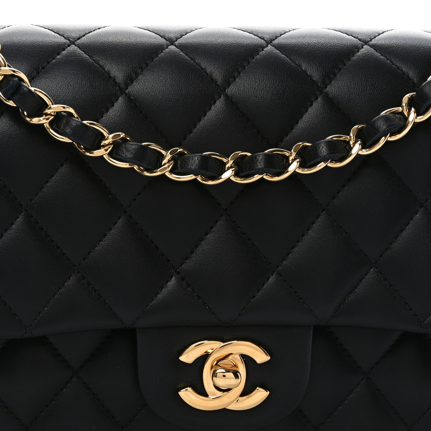 Lambskin Quilted Medium Double Flap Black
