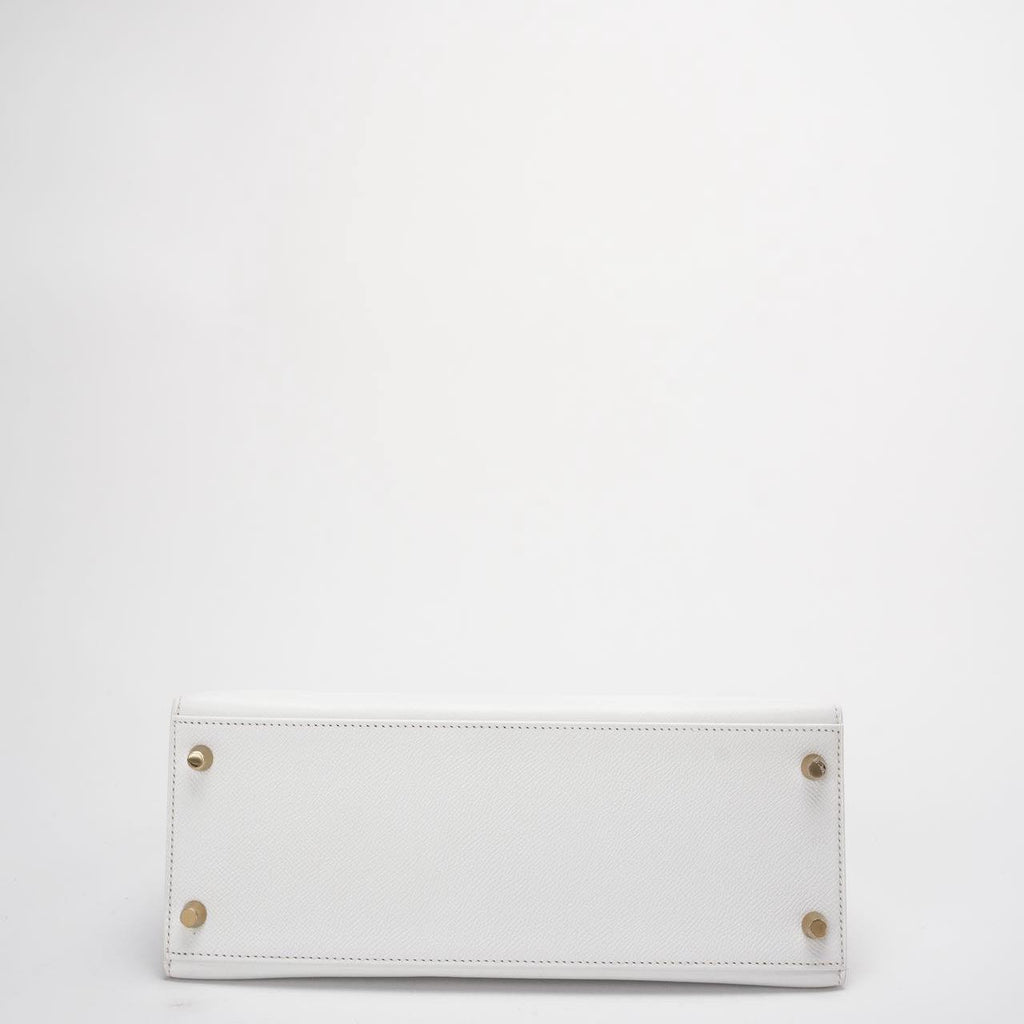 Hermes Kelly 28cm Sellier White Epsom Leather Gold Hardware Top Handle Bag 2015