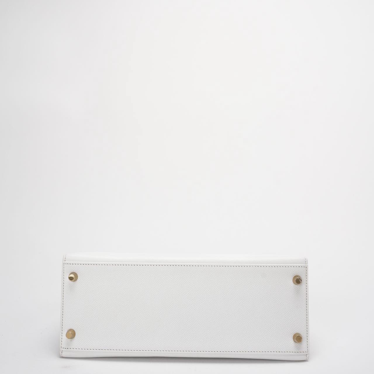 Hermes Kelly 28cm Sellier White Epsom Leather Gold Hardware Top Handle Bag 2015