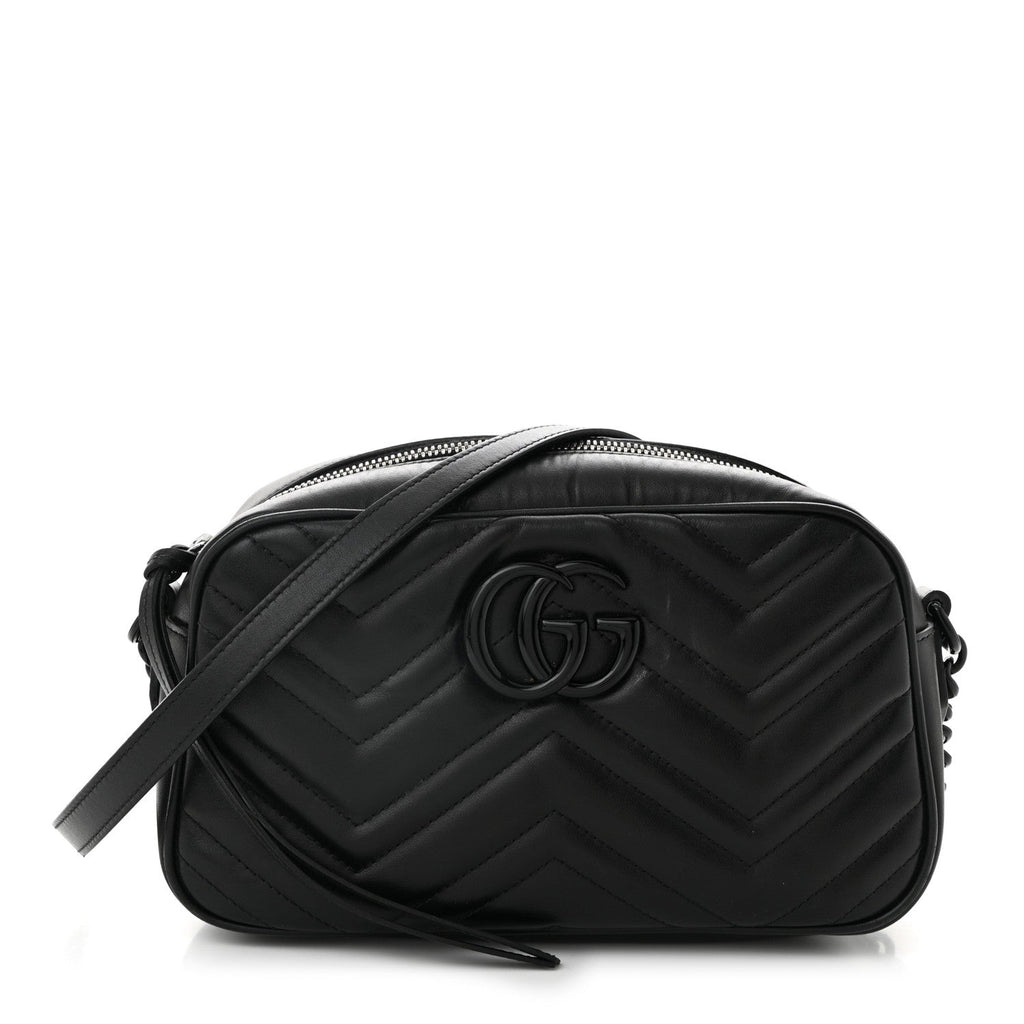 Calfskin Matelasse Monochrome Small GG Marmont Chain Shoulder Bag Black