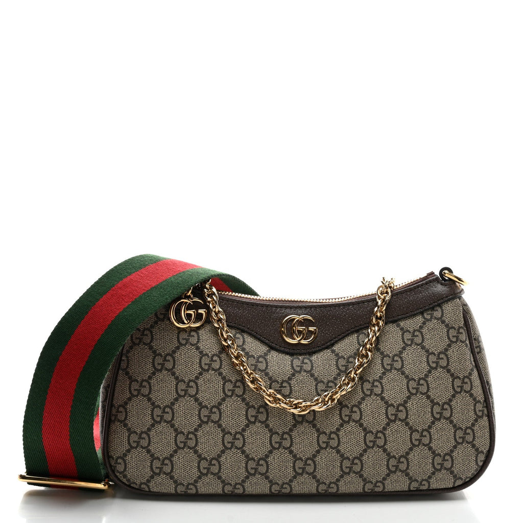 GG Supreme Monogram Textured Dollar Calfskin Web Small Ophidia GG Handbag Beige Ebony New Acero