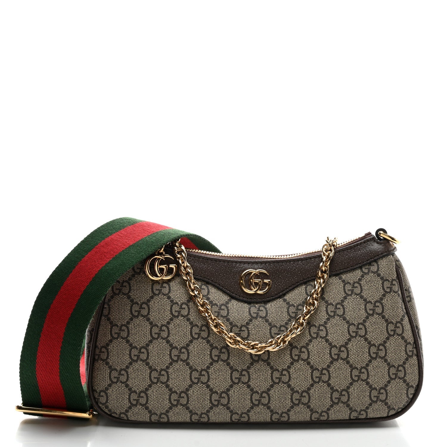GG Supreme Monogram Textured Dollar Calfskin Web Small Ophidia GG Handbag Beige Ebony New Acero