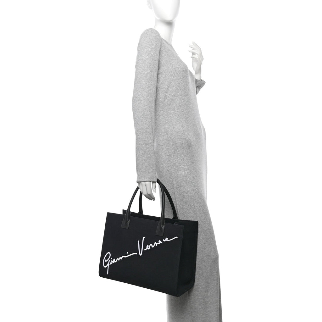 Canvas Suppler Calfskin Cabas GV Signature Tote Black