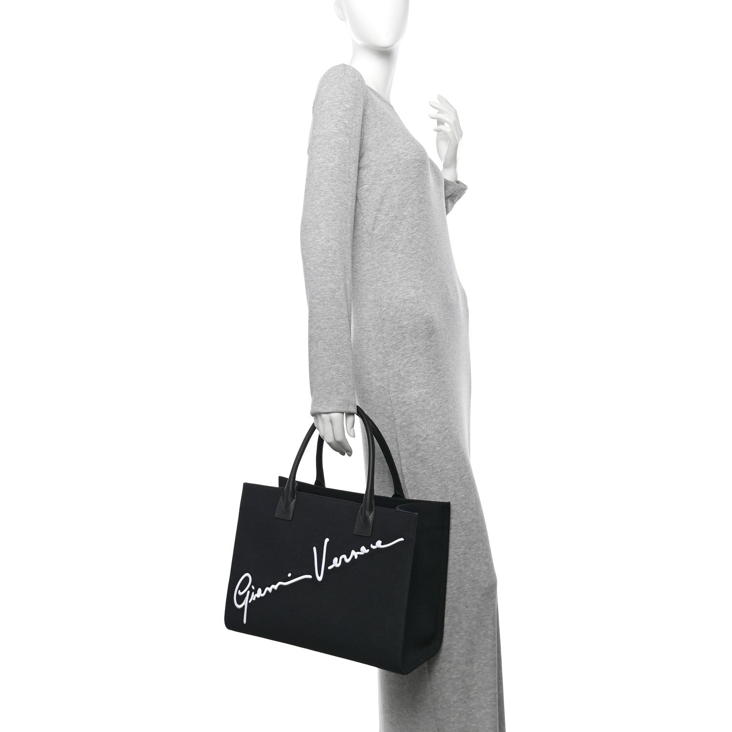 Canvas Suppler Calfskin Cabas GV Signature Tote Black