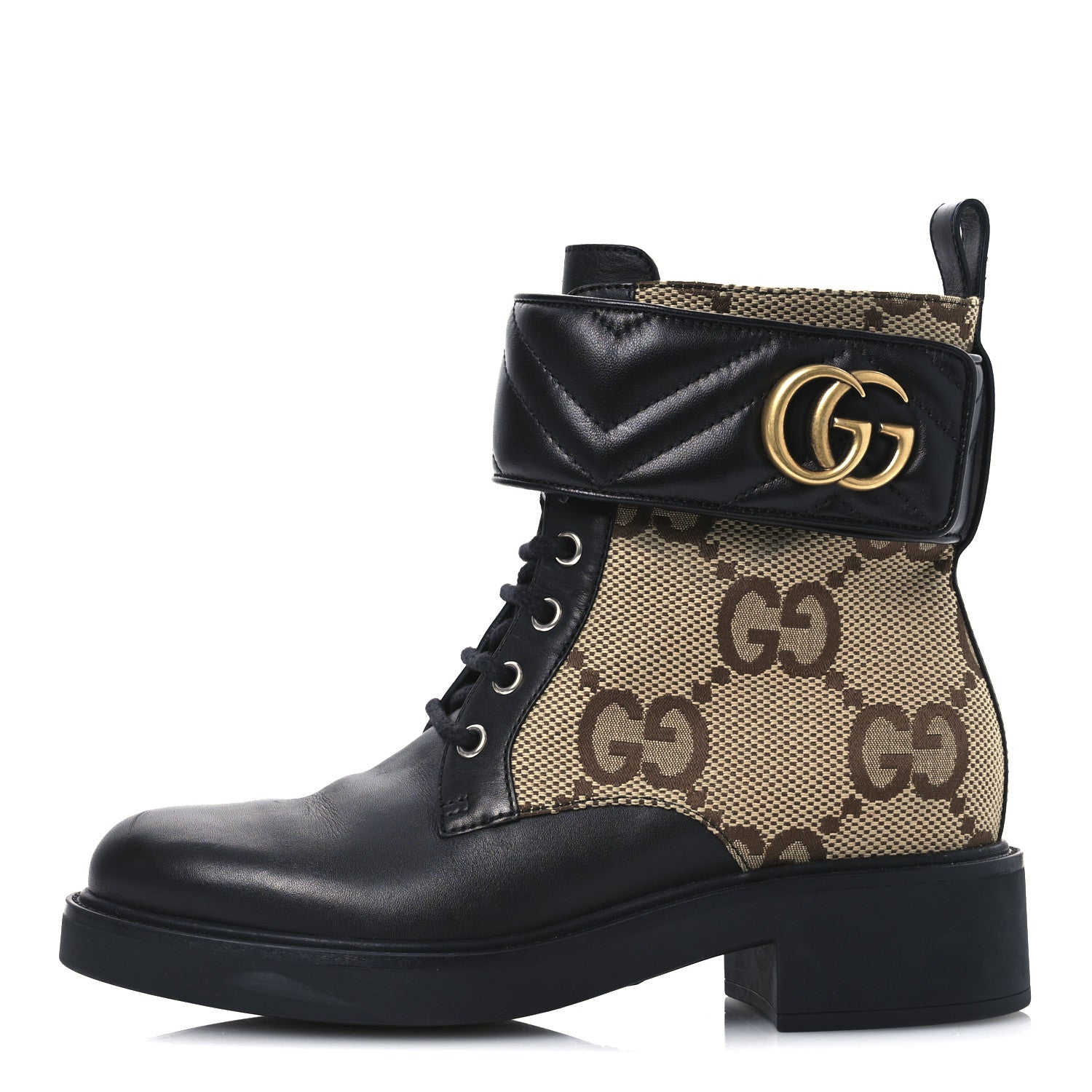 Flores Calfskin Monogram Maxi GG Nappa Matelasse Double G 40mm Ankle Boots 36 Black Camel Ebony
